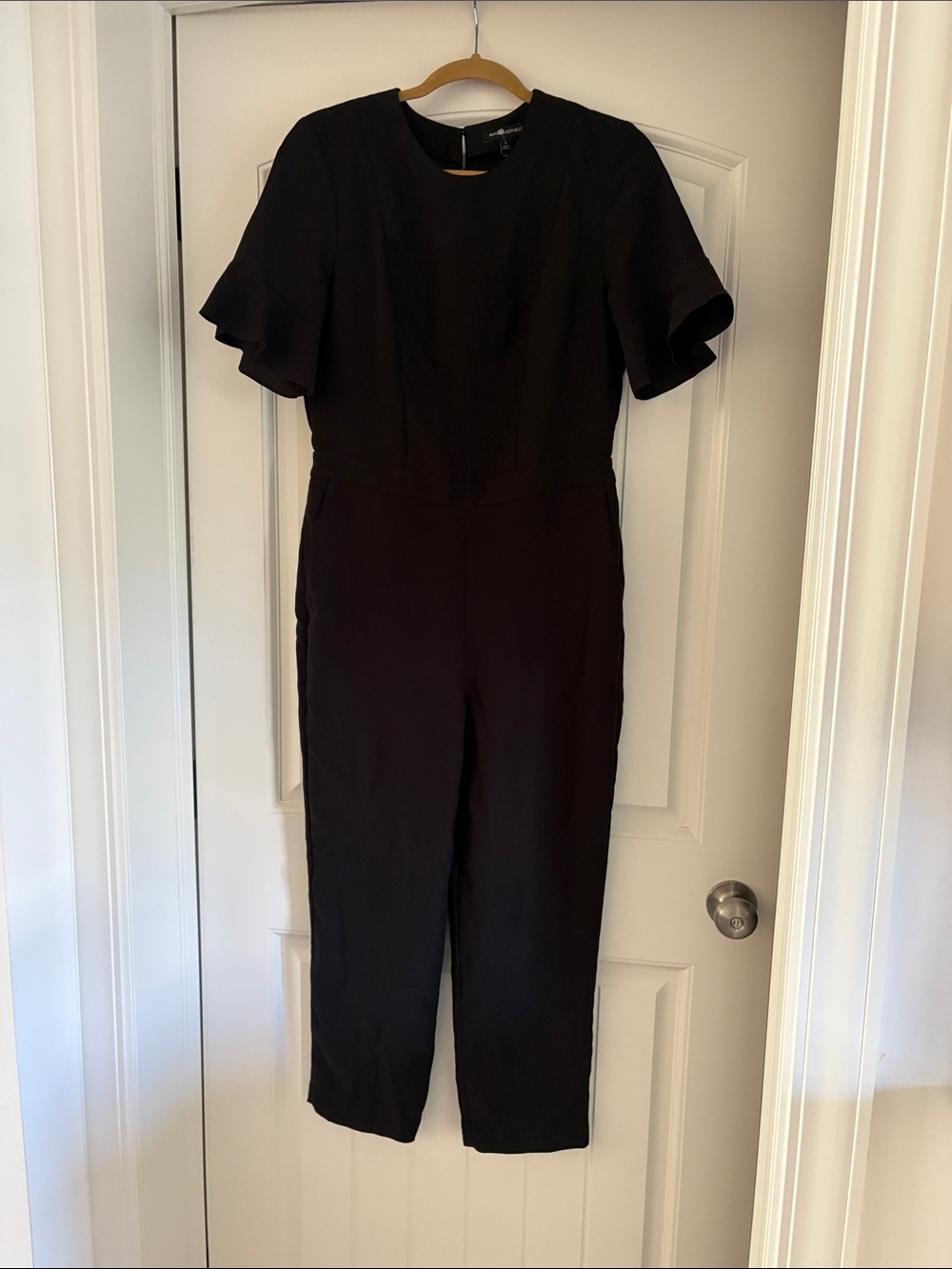 Banana Republic Black Short-Sleeve Jumpsuit with Flutter Sleeves